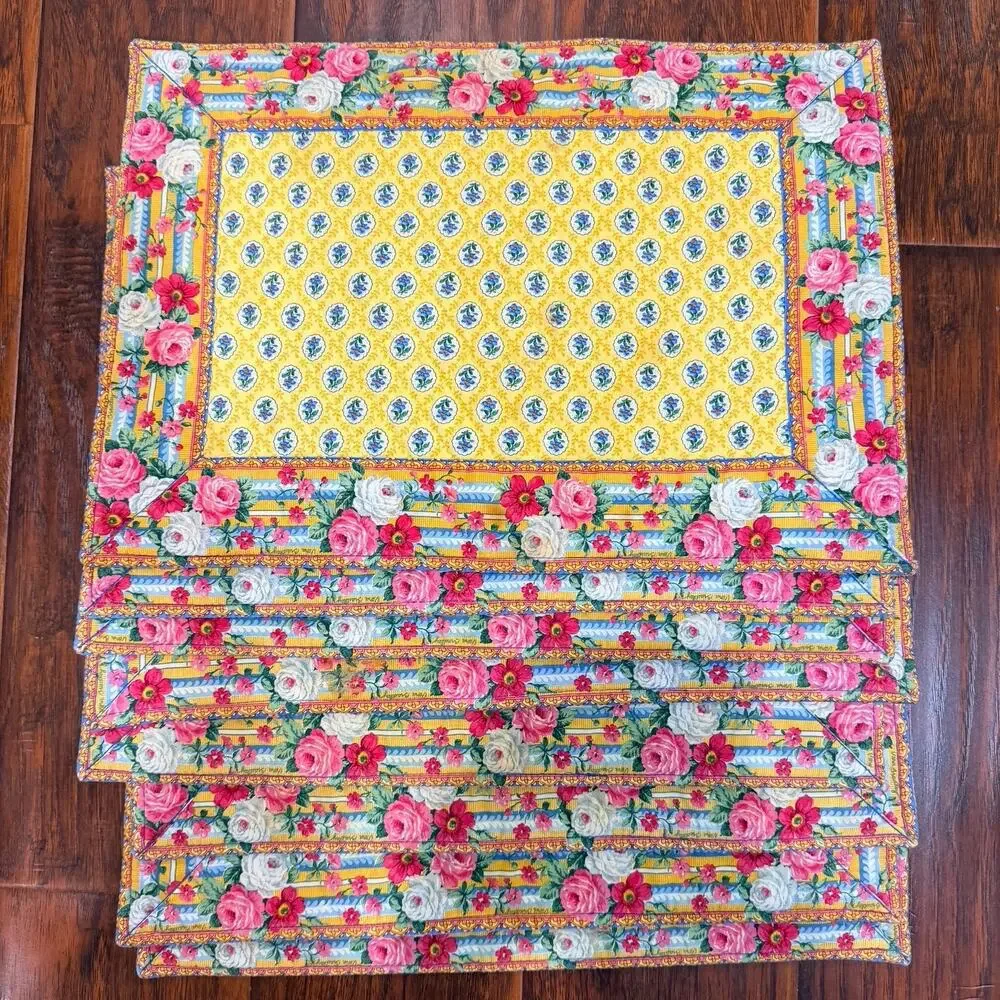 Vintage Vera Bradley Retired Elizabeth Quilted Placemat Set Of 8 Floral Cottage